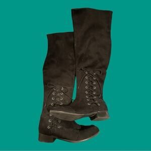 Apri Tartlet black knee high slouch laced zipper boots sz 8